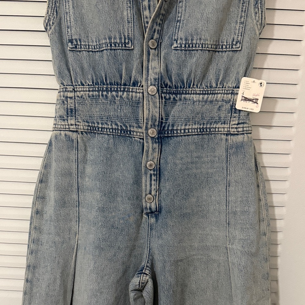 We The Free Light Blue Denim Wide Leg Overalls jumpsuit - Picture 4 of 8
